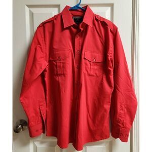 Meztizos Men Button Up Shirt Small Red Long Sleeve Pockets Roll Up Sleeve